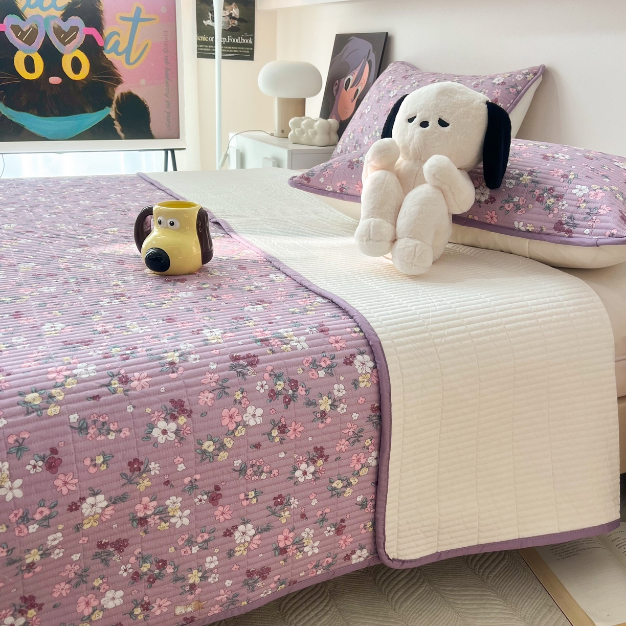 91家纺网 家纺一手货源 找家纺 HL原创 2024新款全棉印花床盖 紫色花园