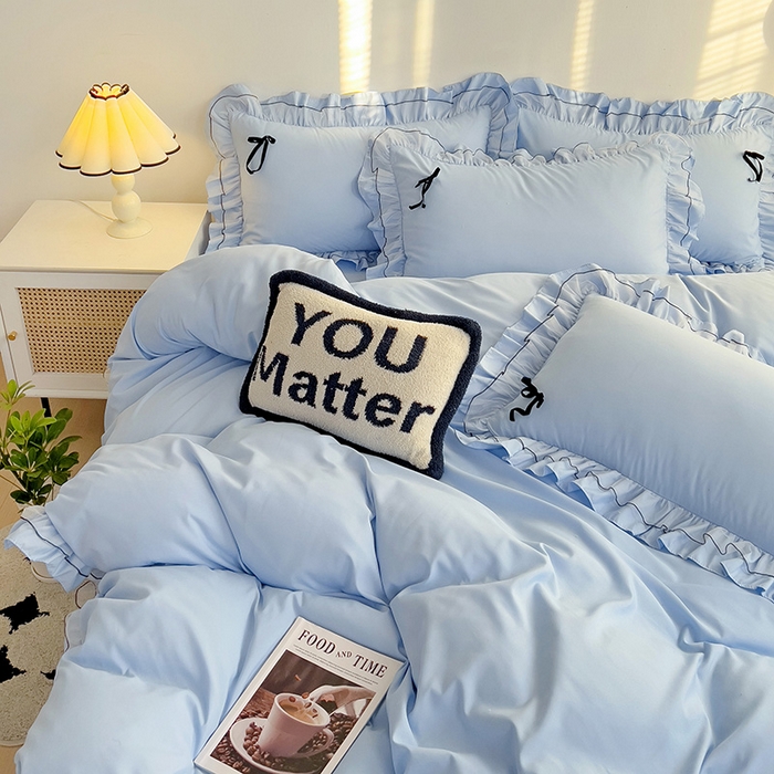 91家纺网 家纺一手货源 找家纺 言熙居 2024新款网纱花边韩版床裙款四件套 小仙女蓝