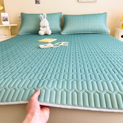 希廷顿 2024新款加厚凉感丝乳胶凉席三件套 墨绿色