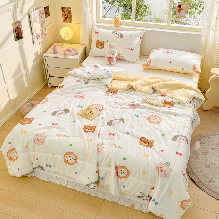 91家纺网 家纺一手货源 找家纺 寐居家纺 2024新款水洗棉小花边夏被 宠物大会