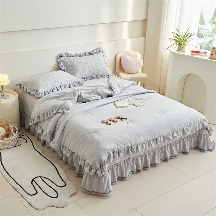 91家纺网 家纺一手货源 找家纺 恒爱 2024新款泡泡公主床盖款夏被四件套 泡泡公主-绅士灰