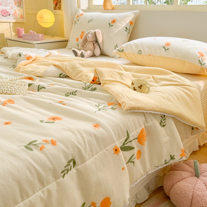 91家纺网 家纺一手货源 找家纺 寐居家纺 2024新款水洗棉小花边夏被 恋语