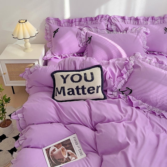 91家纺网 家纺一手货源 找家纺 言熙居 2024新款网纱花边韩版床裙款四件套 小仙女紫