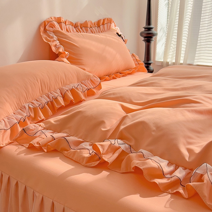 91家纺网 家纺一手货源 找家纺 言熙居 2024新款网纱花边韩版床裙款四件套 小仙女橘