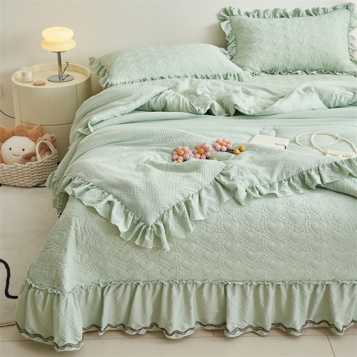 91家纺网 家纺一手货源 找家纺 恒爱 2024新款泡泡公主床盖款夏被四件套 泡泡公主-橄榄绿