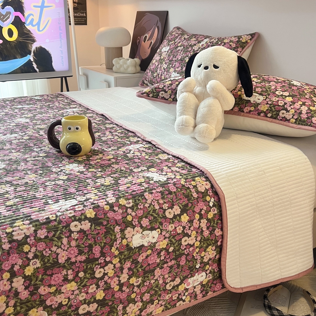 91家纺网 家纺一手货源 找家纺 HL原创 2024新款全棉印花床盖 玫瑰花园