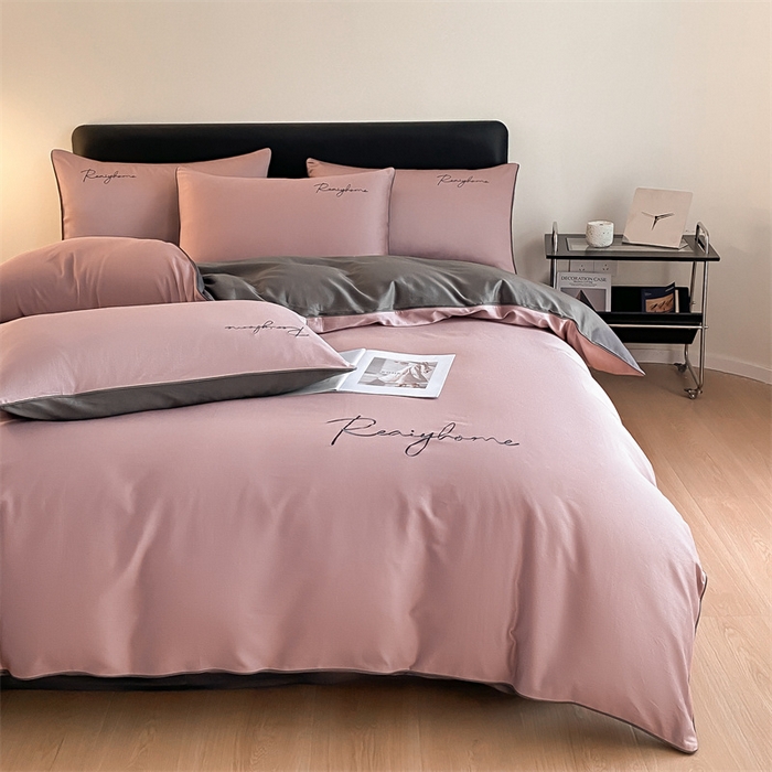 91家纺网 家纺一手货源 找家纺 慕色家纺 2024新款全棉刺绣轻奢系列单被套 轻奢-豆沙+深灰