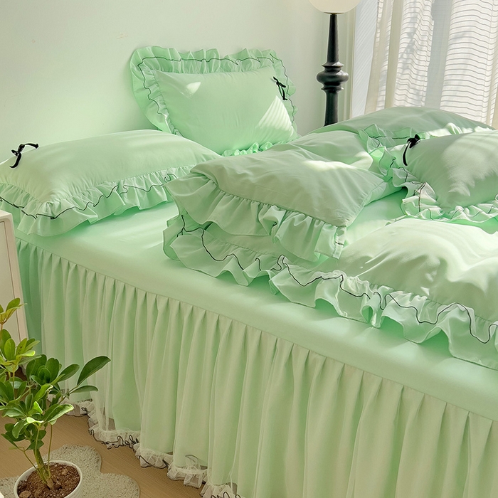 91家纺网 家纺一手货源 找家纺 言熙居 2024新款网纱花边韩版床裙款四件套 小仙女绿