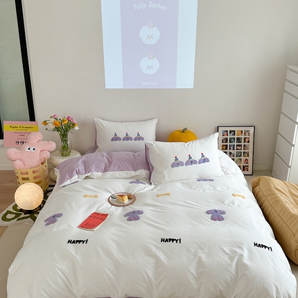 91家纺网 家纺一手货源 找家纺 （总）柚子YOUTH 2024新款全棉水洗棉毛巾绣散排卡通系列四件套