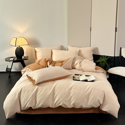 雅居纺家纺 2024新款全棉线条提花四件套-线条  线条-焦糖