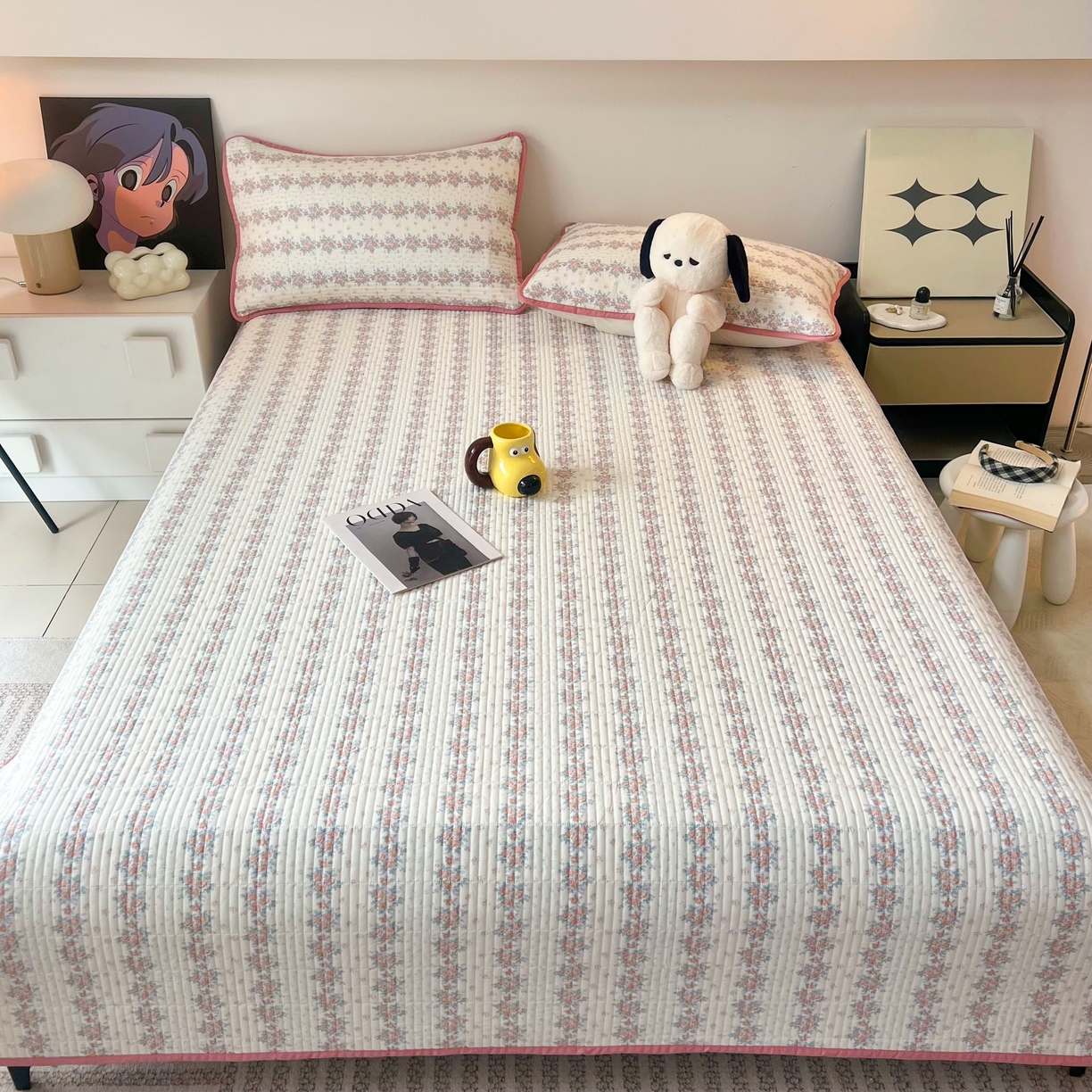 91家纺网 家纺一手货源 找家纺 HL原创 2024新款全棉印花床盖 粉色小花