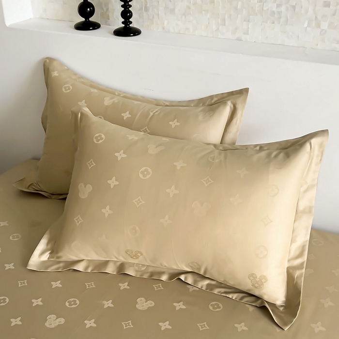 91家纺网 家纺一手货源 找家纺 品乐家纺 2024新款100支长绒棉提花 枕套 音色卡其