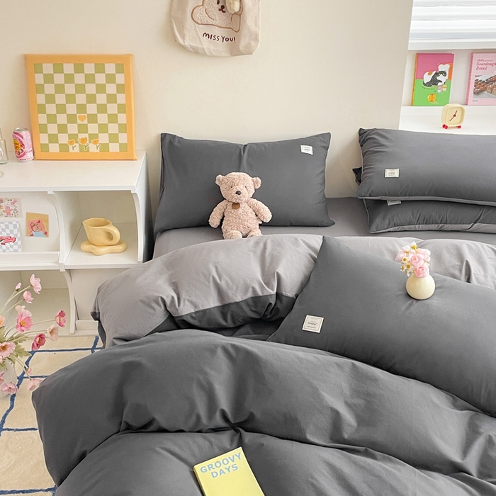 91家纺网 家纺一手货源 找家纺 雅居纺家纺 2024新款全棉素色水洗棉四件套 低调灰绅士灰