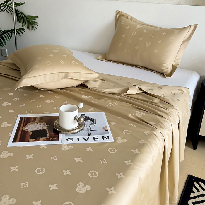 91家纺网 家纺一手货源 找家纺 品乐家纺 2024新款100支长绒棉提花床单 音色卡其