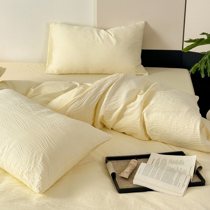 91家纺网 家纺一手货源 找家纺 雅居纺家纺 2024新款全棉线条提花四件套-线条  线条-米黄