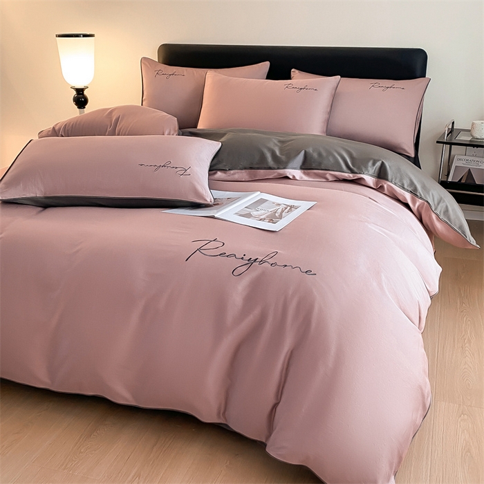 91家纺网 家纺一手货源 找家纺 慕色家纺 2024新款全棉刺绣轻奢系列单被套 轻奢-豆沙+深灰