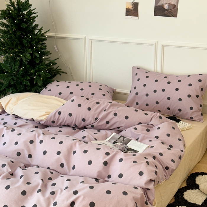 91家纺网 家纺一手货源 找家纺 昔可家纺 2024新款复古波点系列四件套 芋泥紫波点