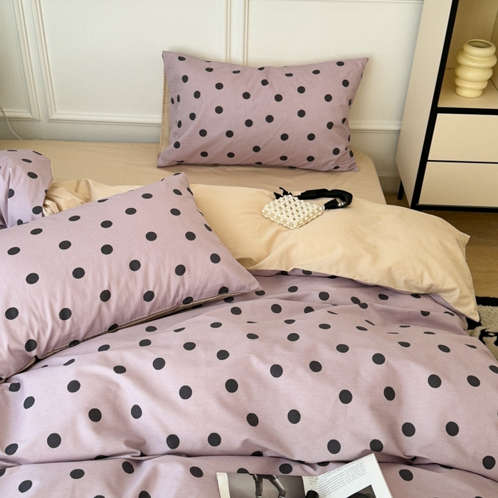 91家纺网 家纺一手货源 找家纺 昔可家纺 2024新款复古波点系列四件套 芋泥紫波点