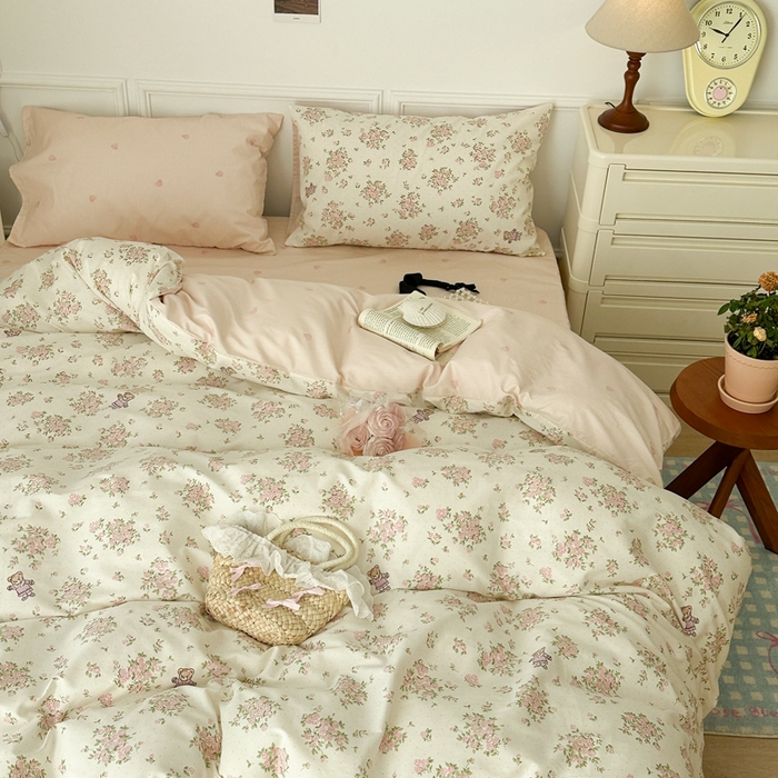 91家纺网 家纺一手货源 找家纺 昔可家纺 2024新款开春小清新花四件套 桃乐丝小熊