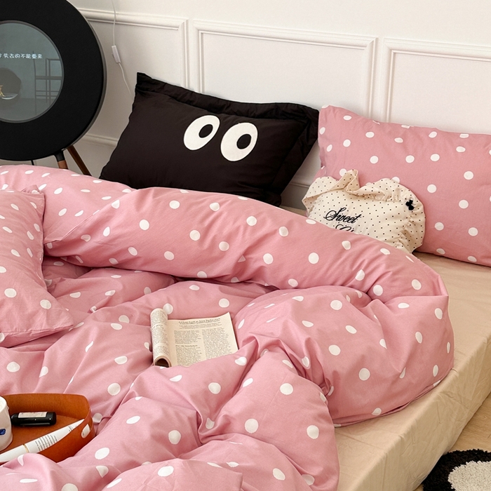 91家纺网 家纺一手货源 找家纺 昔可家纺 2024新款复古波点系列四件套 枚粉波点