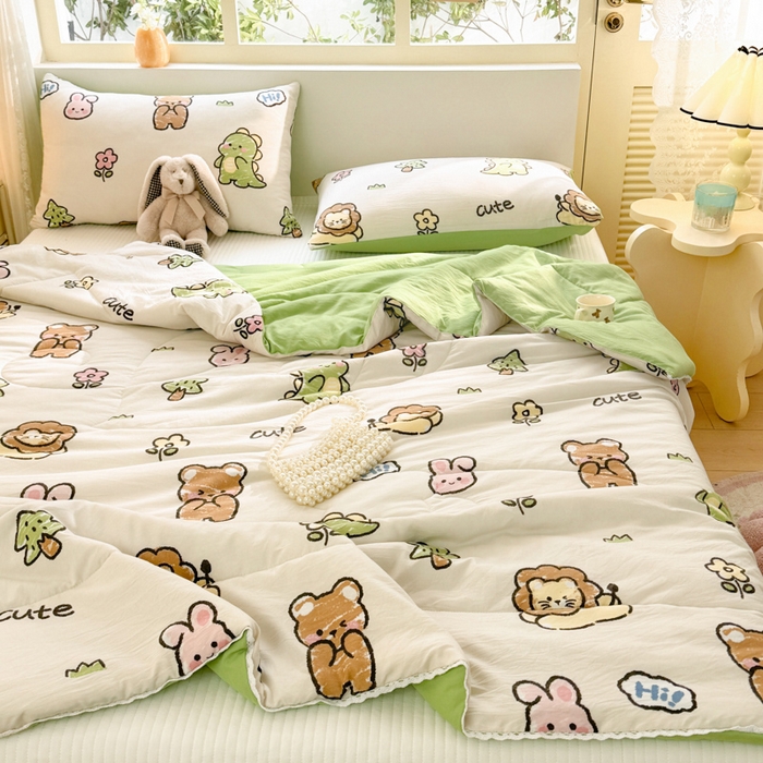 91家纺网 家纺一手货源 找家纺 寐居家纺 2024新款水洗棉小花边夏被 恐龙家族