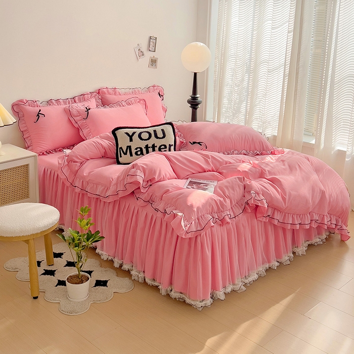 91家纺网 家纺一手货源 找家纺 言熙居 2024新款网纱花边韩版床裙款四件套 小仙女玉