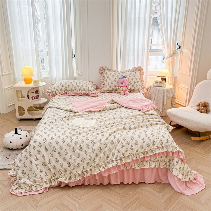 91家纺网 家纺一手货源 找家纺 恒爱家纺 2024新款韩版泡泡棉床盖系列四件套 花语