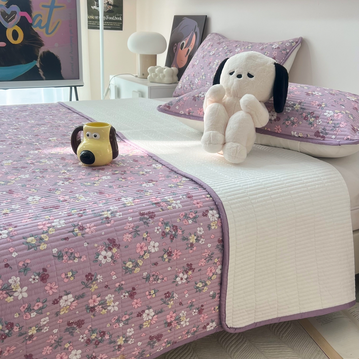 91家纺网 家纺一手货源 找家纺 HL原创 2024新款全棉印花床盖 紫色花园