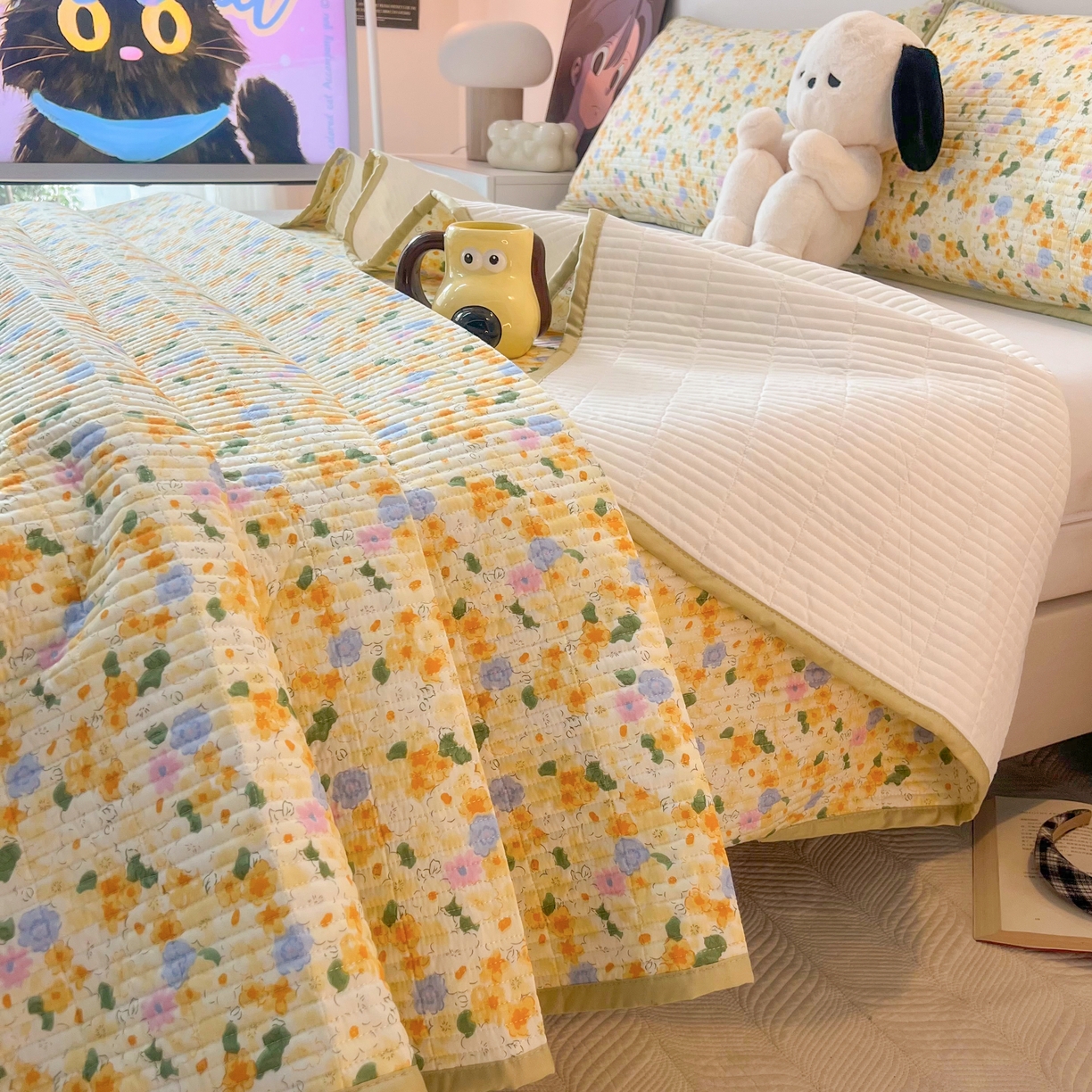 91家纺网 家纺一手货源 找家纺 HL原创 2024新款全棉印花床盖 小黄花