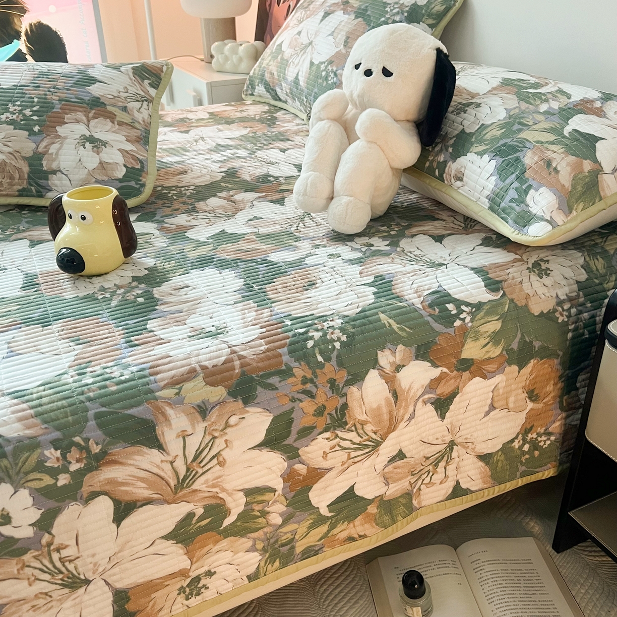 91家纺网 家纺一手货源 找家纺 HL原创 2024新款全棉印花床盖 绿百合