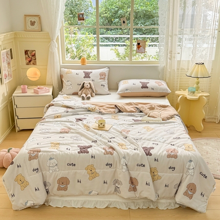 寐居家纺 2024新款水洗棉小花边夏被 童趣狗
