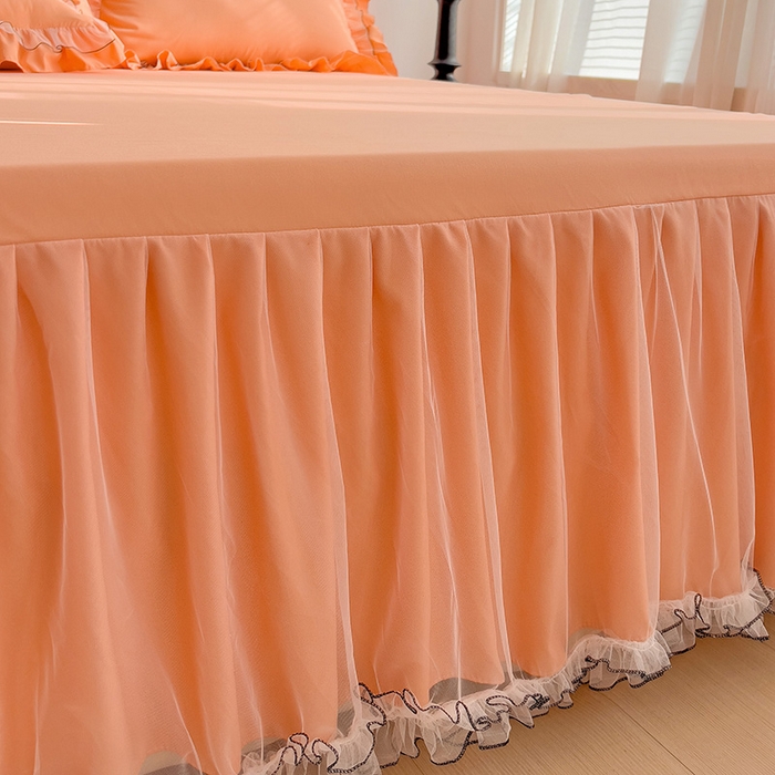 91家纺网 家纺一手货源 找家纺 言熙居 2024新款网纱花边韩版床裙款四件套 小仙女橘