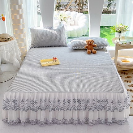 91家纺网 家纺一手货源 找家纺 经年 2025新款3D豆豆席床裙款 浅灰-床裙款