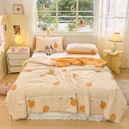 寐居家纺 2024新款水洗棉小花边夏被 我爱橘子