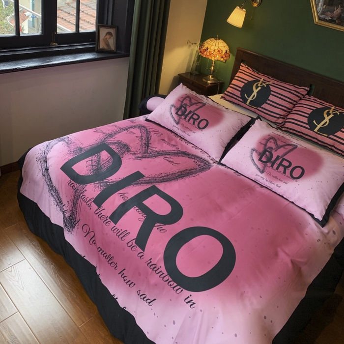 91家纺网 家纺一手货源 找家纺 花沐 2024新款云朵水洗棉四件套 【云朵棉】黑色爱心