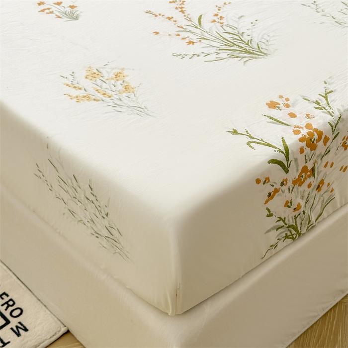 91家纺网 家纺一手货源 找家纺 古吉梦 2024新款水洗棉小清新印花床笠 仙草