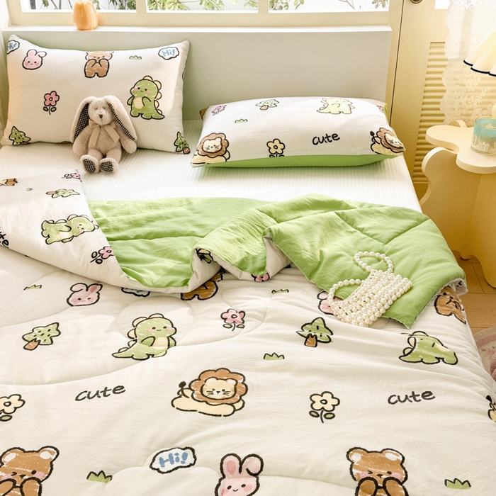 91家纺网 家纺一手货源 找家纺 寐居家纺 2024新款水洗棉小花边夏被 恐龙家族