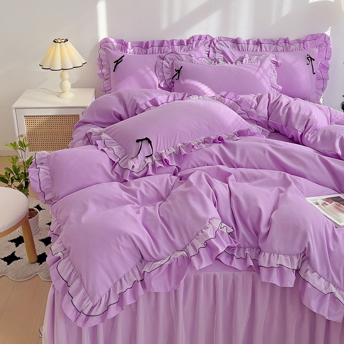 91家纺网 家纺一手货源 找家纺 言熙居 2024新款网纱花边韩版床裙款四件套 小仙女紫