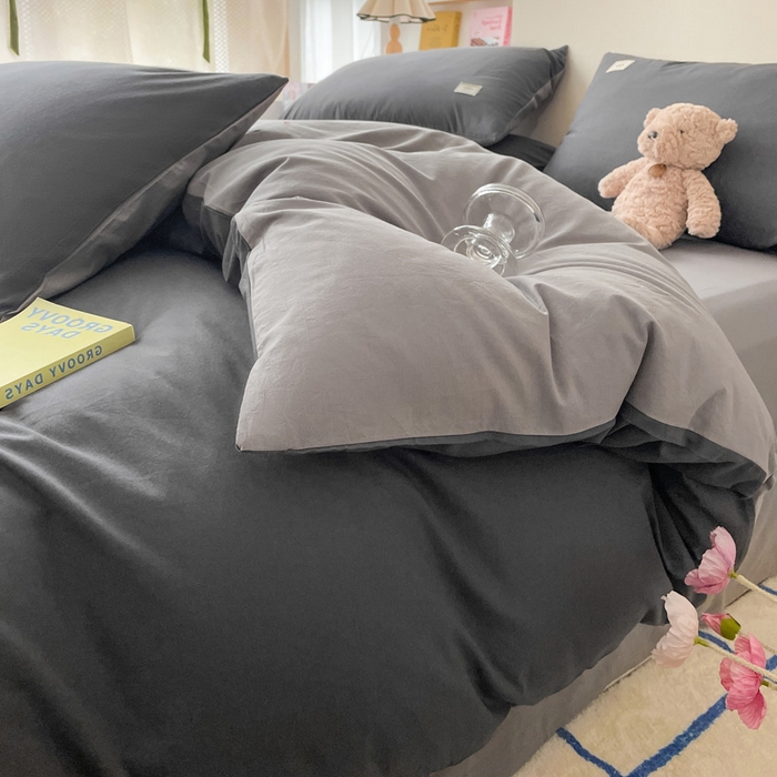 91家纺网 家纺一手货源 找家纺 雅居纺家纺 2024新款全棉素色水洗棉四件套 低调灰绅士灰