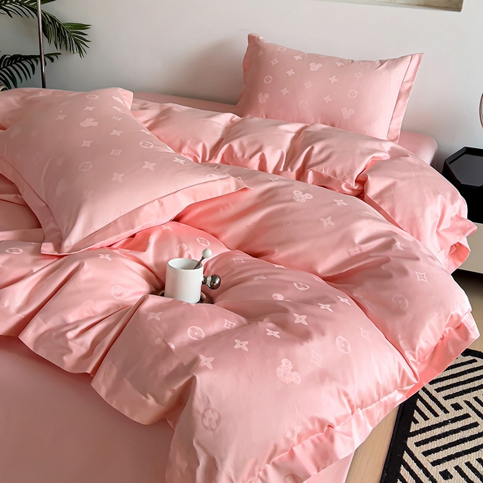 91家纺网 家纺一手货源 找家纺 品乐家纺 2024新款100支长绒棉提花 枕套 音色粉色