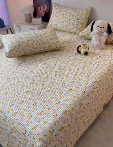 91家纺网 家纺一手货源 找家纺 HL原创 2024新款全棉印花床盖 小黄花