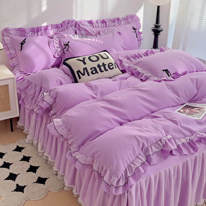 91家纺网 家纺一手货源 找家纺 言熙居 2024新款网纱花边韩版床裙款四件套 小仙女紫