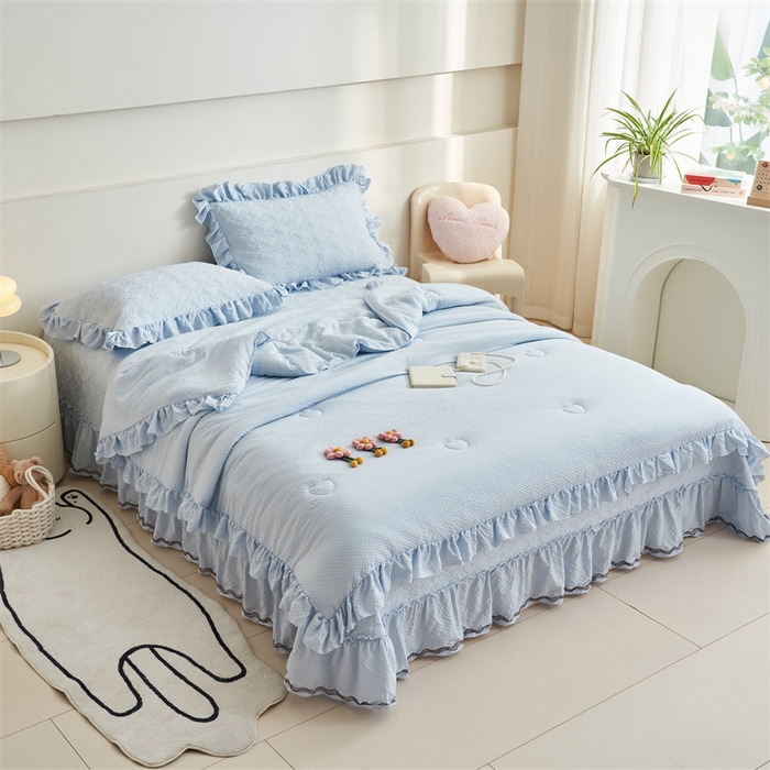 91家纺网 家纺一手货源 找家纺 恒爱 2024新款泡泡公主床盖款夏被四件套 泡泡公主-天空蓝