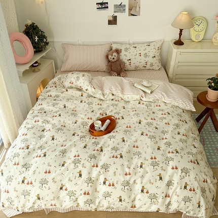 91家纺网 家纺一手货源 找家纺 昔可家纺 2024新款开春小清新花四件套 桃乐丝小熊