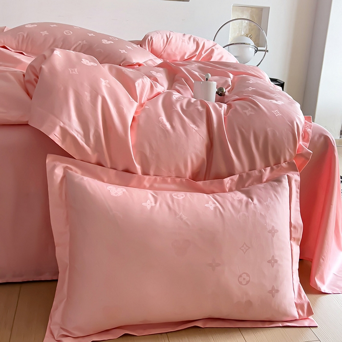 91家纺网 家纺一手货源 找家纺 品乐家纺 2024新款100支长绒棉提花 枕套 音色粉色