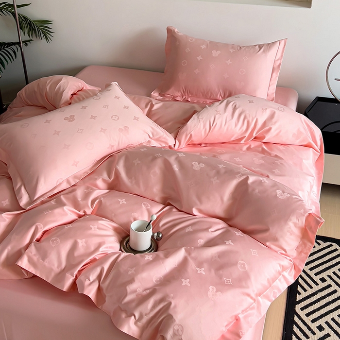 91家纺网 家纺一手货源 找家纺 品乐家纺 2024新款100支长绒棉提花 枕套 音色粉色