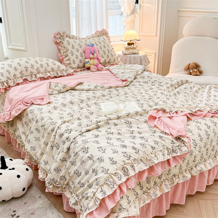 91家纺网 家纺一手货源 找家纺 恒爱家纺 2024新款韩版泡泡棉床盖系列四件套 花语