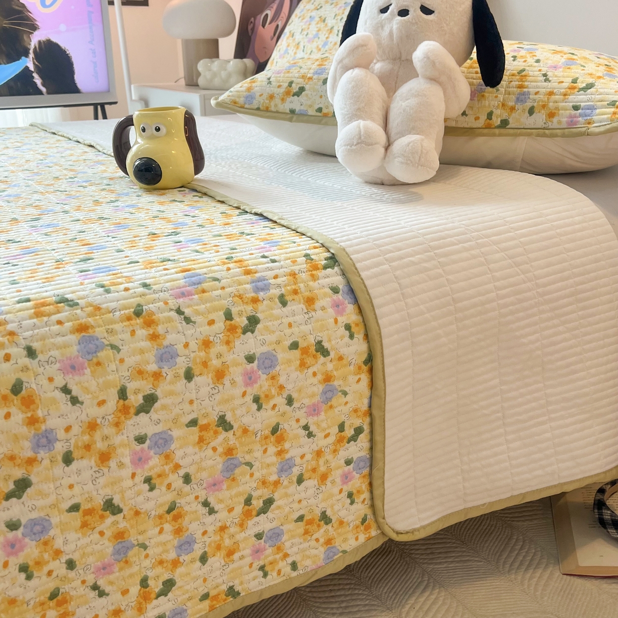 91家纺网 家纺一手货源 找家纺 HL原创 2024新款全棉印花床盖 小黄花