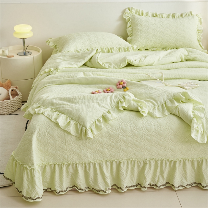 91家纺网 家纺一手货源 找家纺 恒爱 2024新款泡泡公主床盖款夏被四件套 泡泡公主-抹茶绿