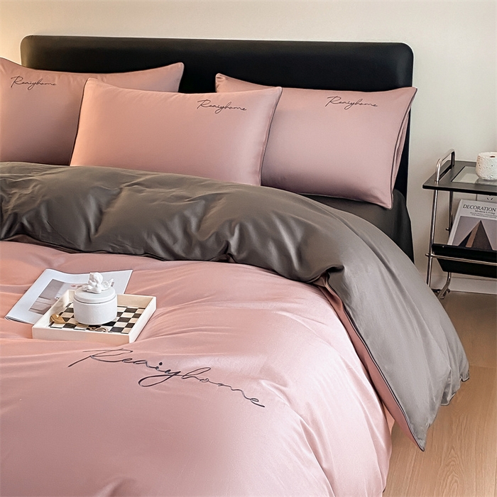 91家纺网 家纺一手货源 找家纺 慕色家纺 2024新款全棉刺绣轻奢系列单被套 轻奢-豆沙+深灰